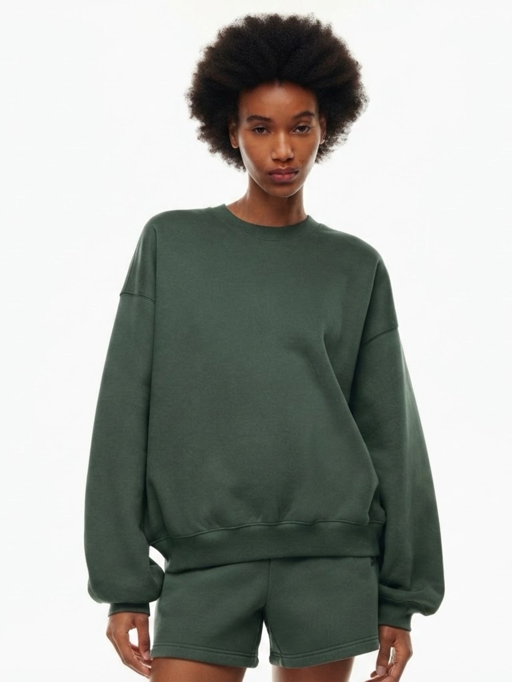 Aritzia TNA Sz M Cozy Fleece Mega Fit Green Relaxed Sweater
